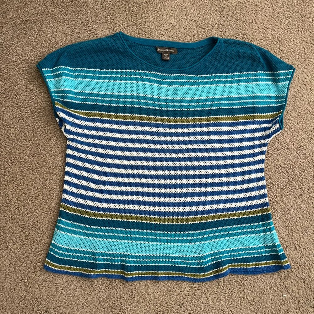 TOMMY BAHAMA Women's Knit Top - Blue/Teal/White Stripes - M